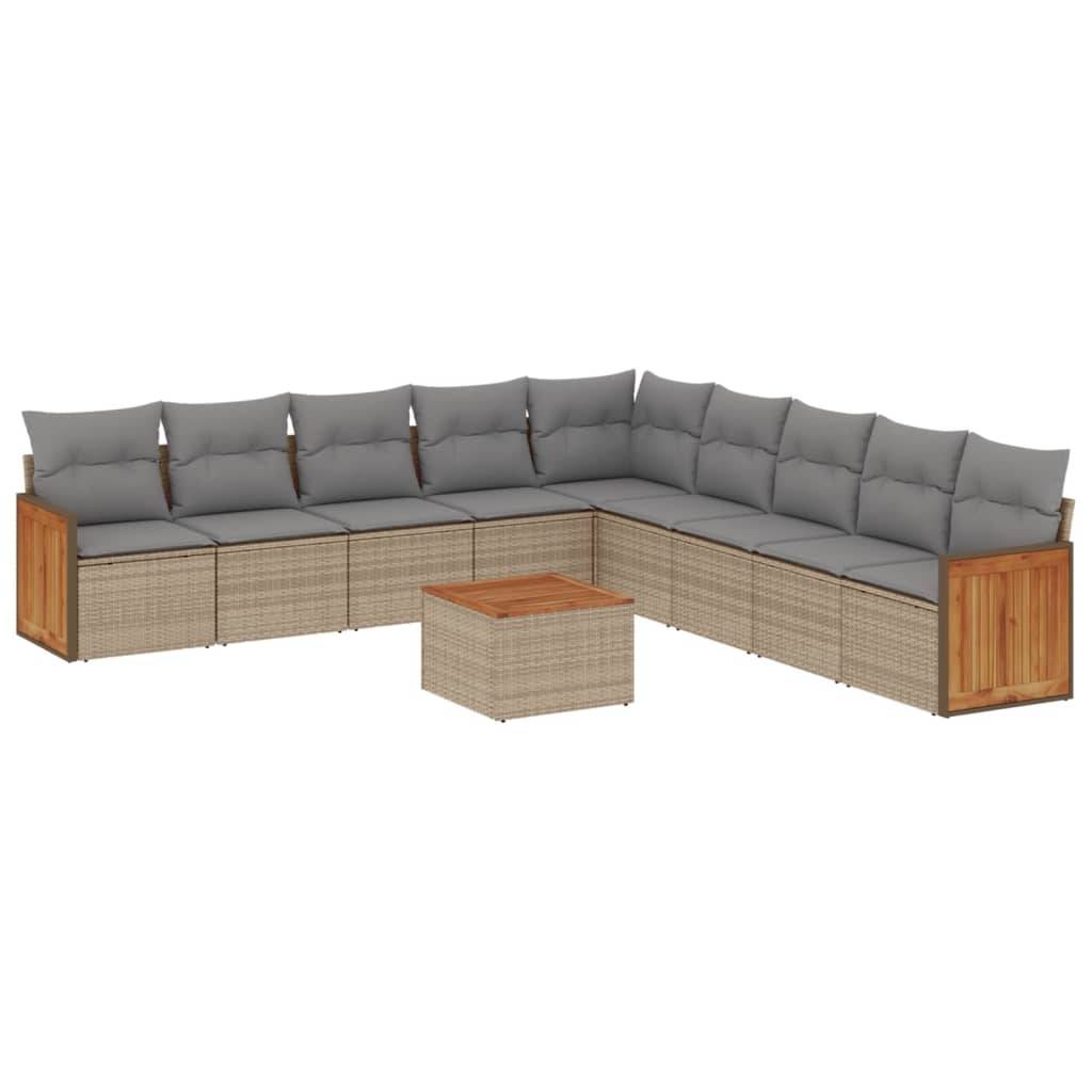 vidaXL 10-tlg. Garten-Sofagarnitur mit Kissen Beige Poly Rattan