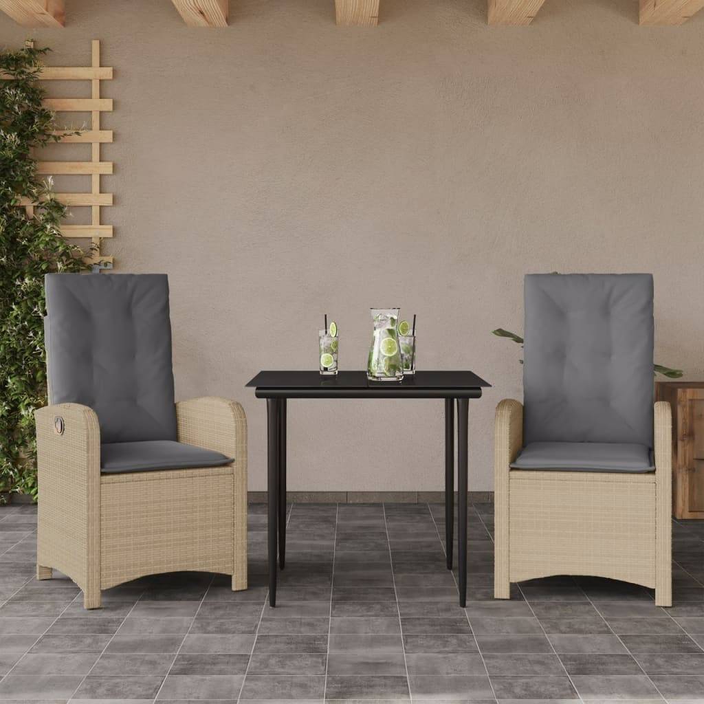 vidaXL 3-tlg. Garten-Essgruppe mit Kissen Beigemischung Poly Rattan