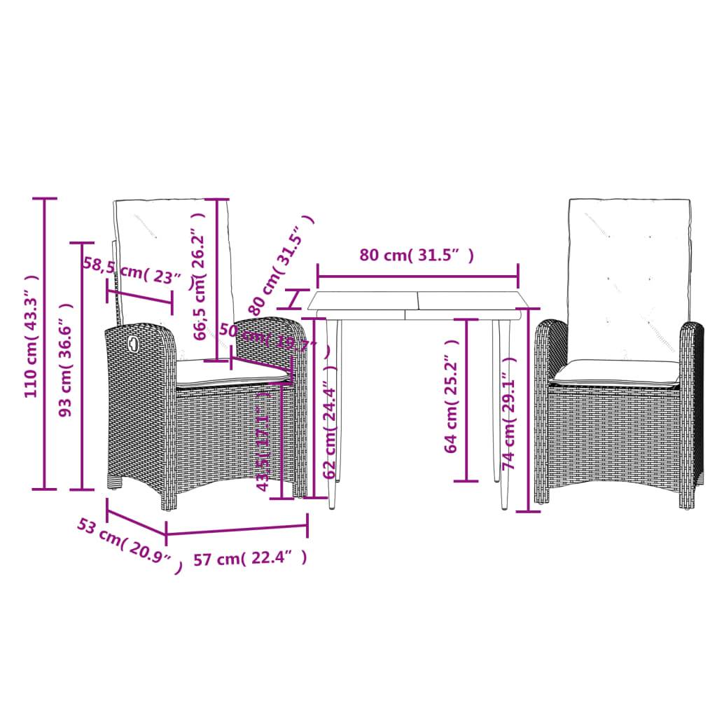vidaXL 3-tlg. Garten-Essgruppe mit Kissen Beigemischung Poly Rattan