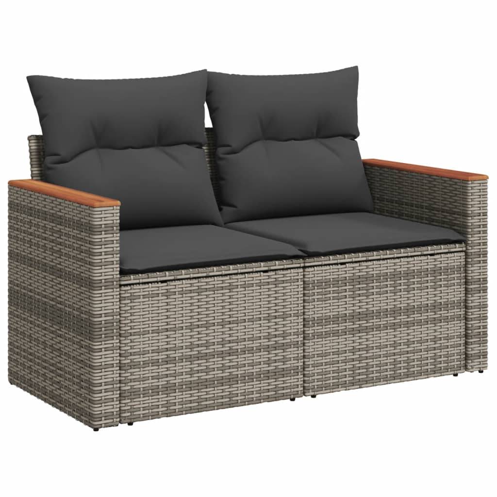 vidaXL 4-tlg. Garten-Sofagarnitur mit Kissen Grau Poly Rattan