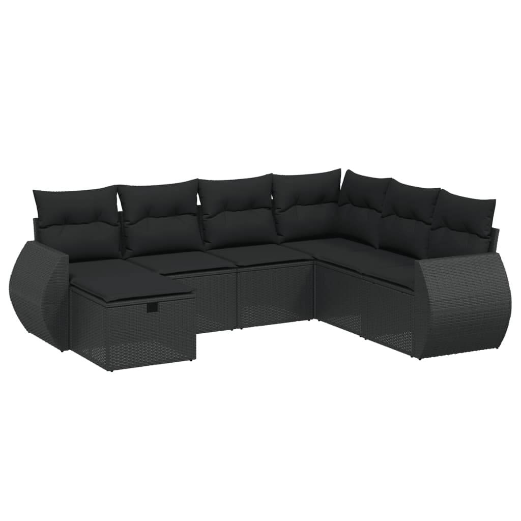 vidaXL 7-tlg. Garten-Sofagarnitur mit Kissen Schwarz Poly Rattan