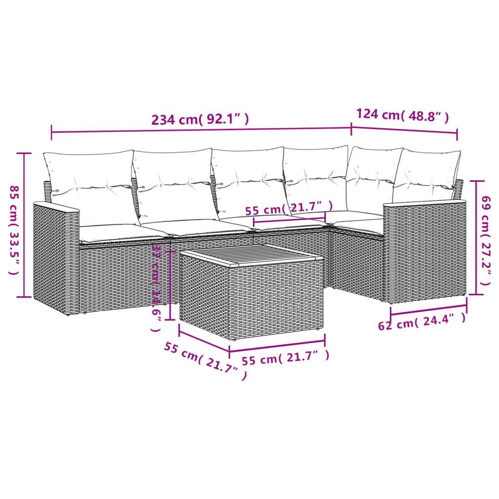 vidaXL 6-teiliges Gartensofa-Set mit Kissen, grau, Polyrattan
