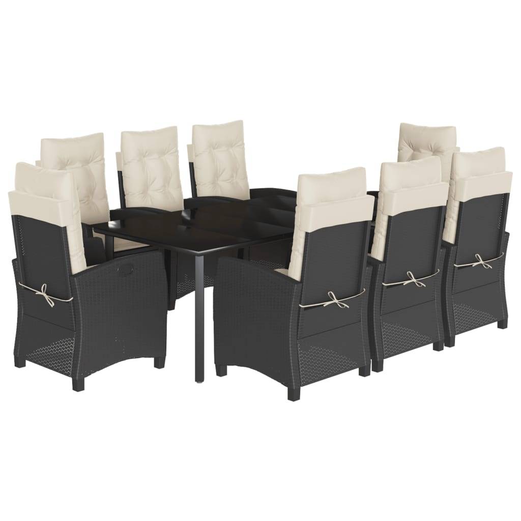 vidaXL 9-tlg. Garten-Essgruppe mit Kissen Schwarz Poly Rattan