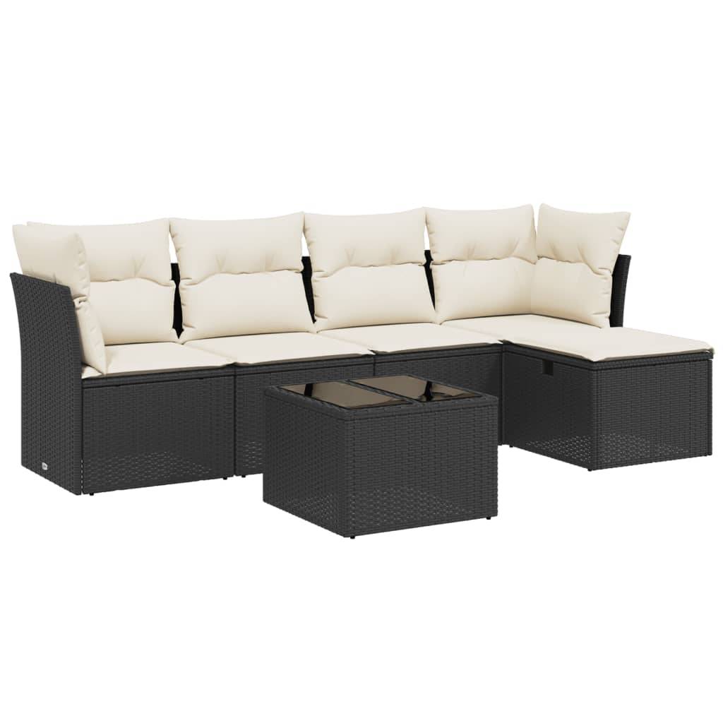 vidaXL 6-tlg. Garten-Sofagarnitur mit Kissen Schwarz Poly Rattan