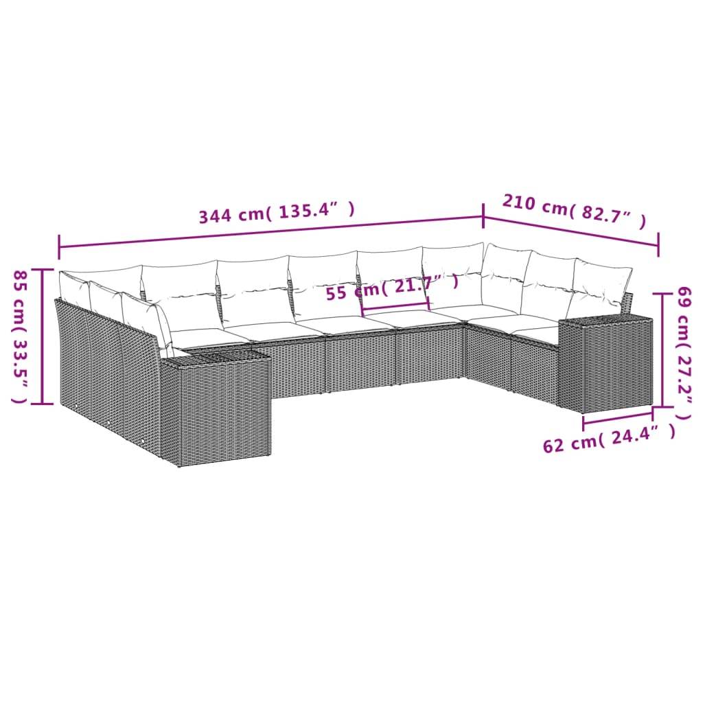 vidaXL 10-tlg. Garten-Sofagarnitur mit Kissen Schwarz Poly Rattan