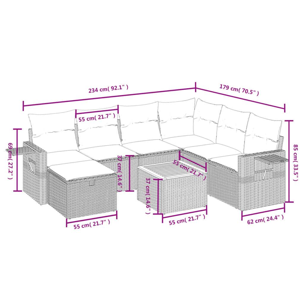 vidaXL 8-tlg. Garten-Sofagarnitur mit Kissen Schwarz Poly Rattan