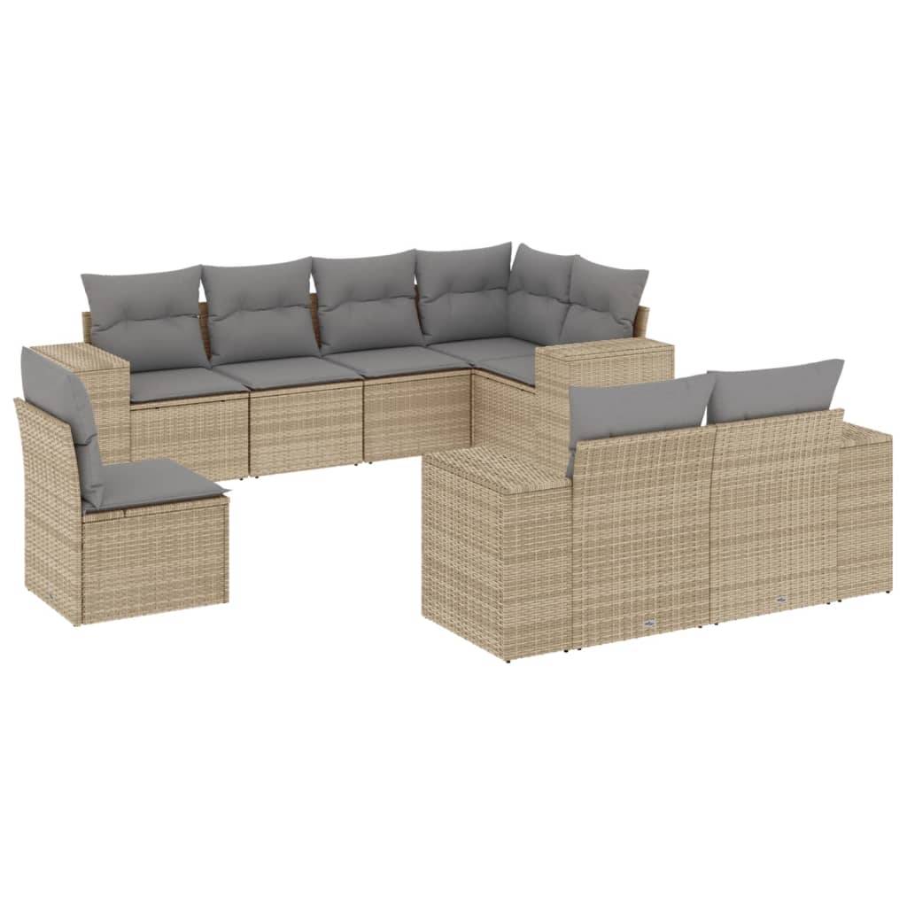 vidaXL 8-tlg. Garten-Sofagarnitur mit Kissen Beige Poly Rattan