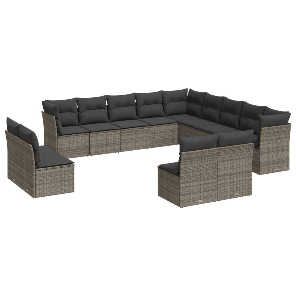 vidaXL 13-tlg. Garten-Sofagarnitur mit Kissen Grau Poly Rattan
