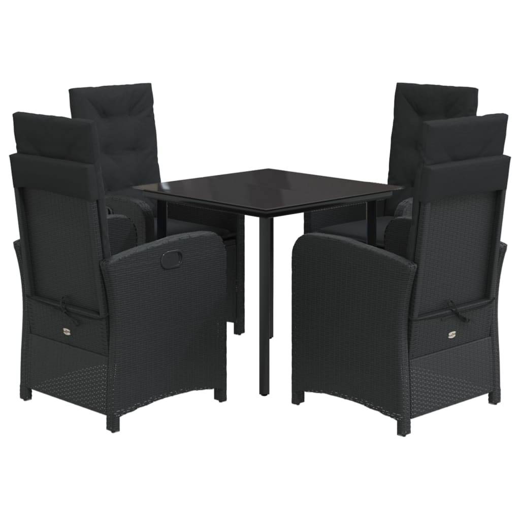 vidaXL 5-tlg. Garten-Essgruppe mit Kissen Schwarz Poly Rattan