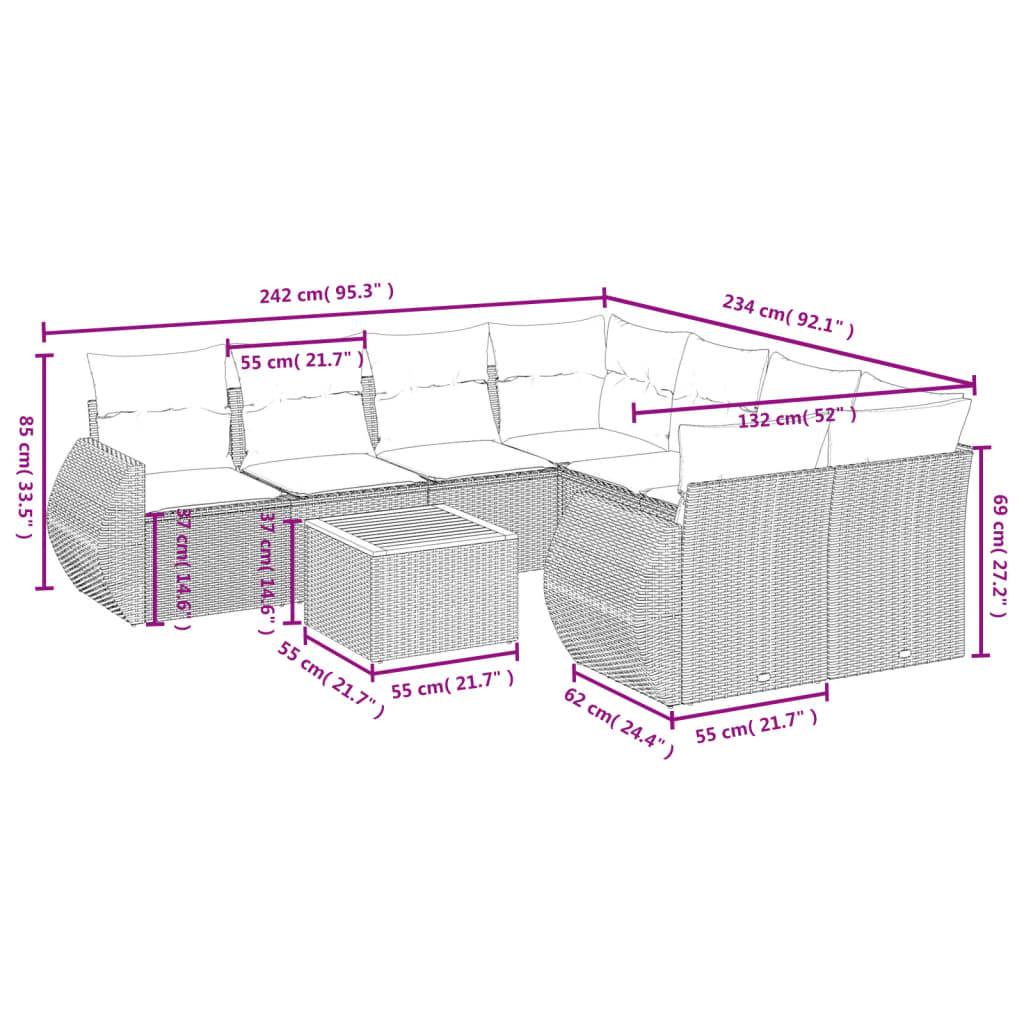 vidaXL 9-tlg. Garten-Sofagarnitur mit Kissen Grau Poly Rattan