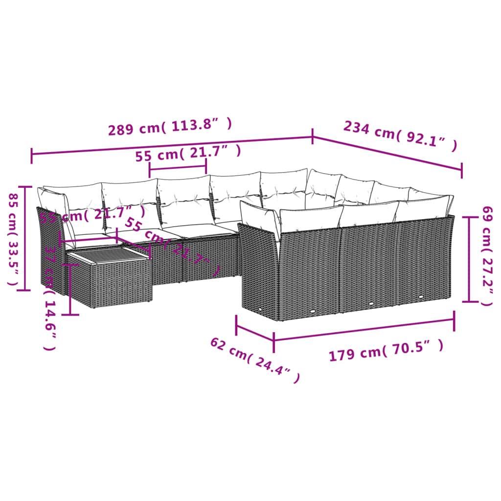 vidaXL 11-tlg. Garten-Sofagarnitur mit Kissen Beige Poly Rattan
