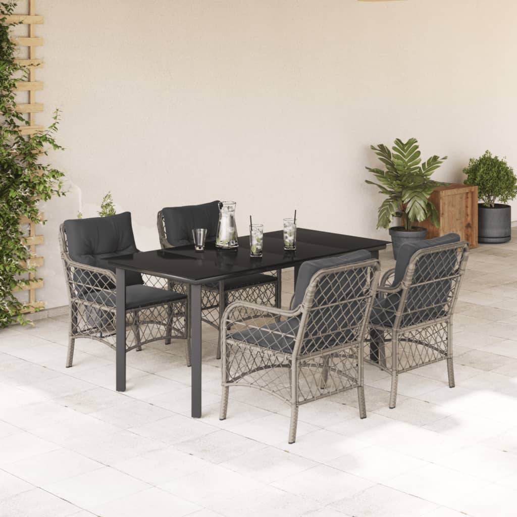 vidaXL 5-tlg. Garten-Essgruppe mit Kissen Hellgrau Poly Rattan