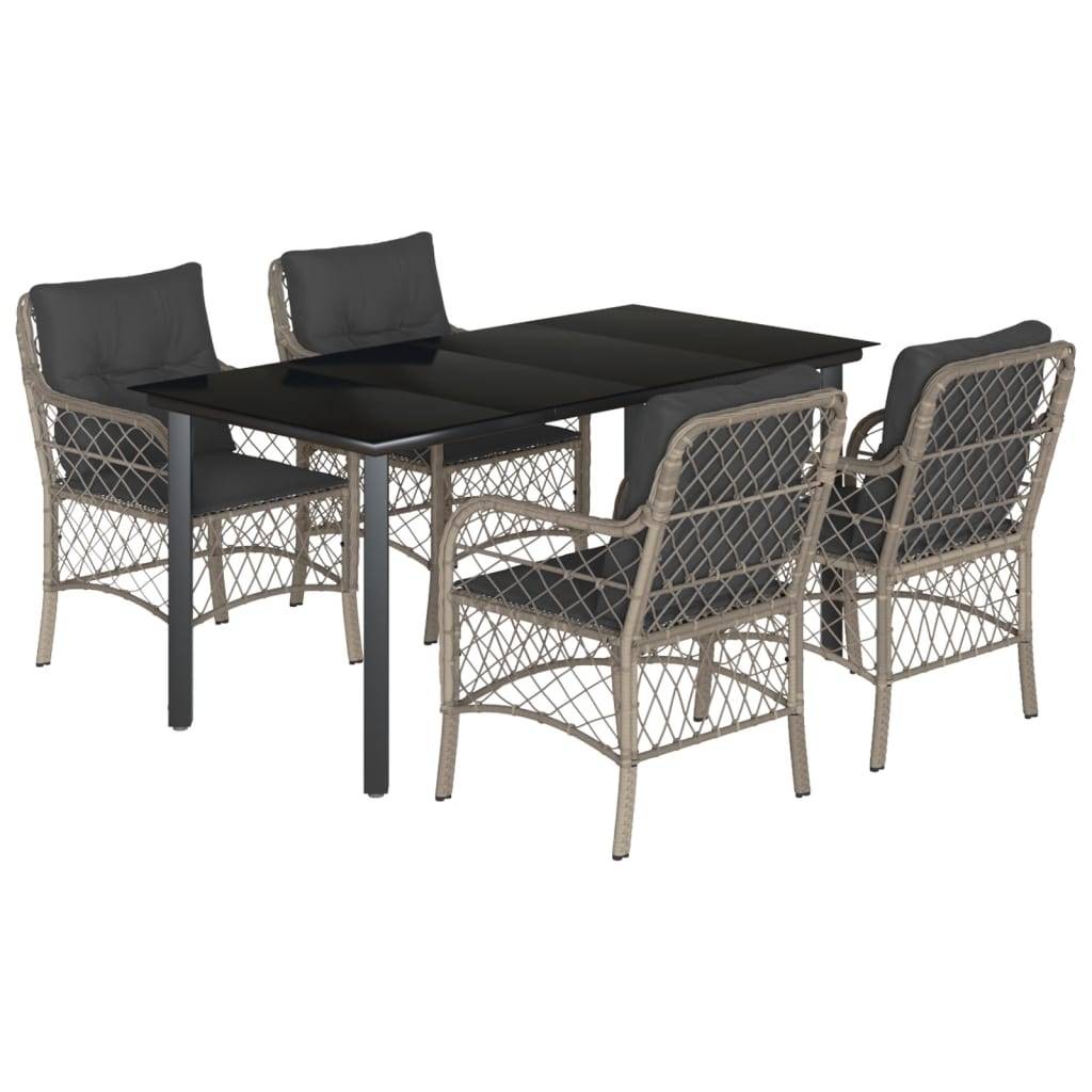 vidaXL 5-tlg. Garten-Essgruppe mit Kissen Hellgrau Poly Rattan