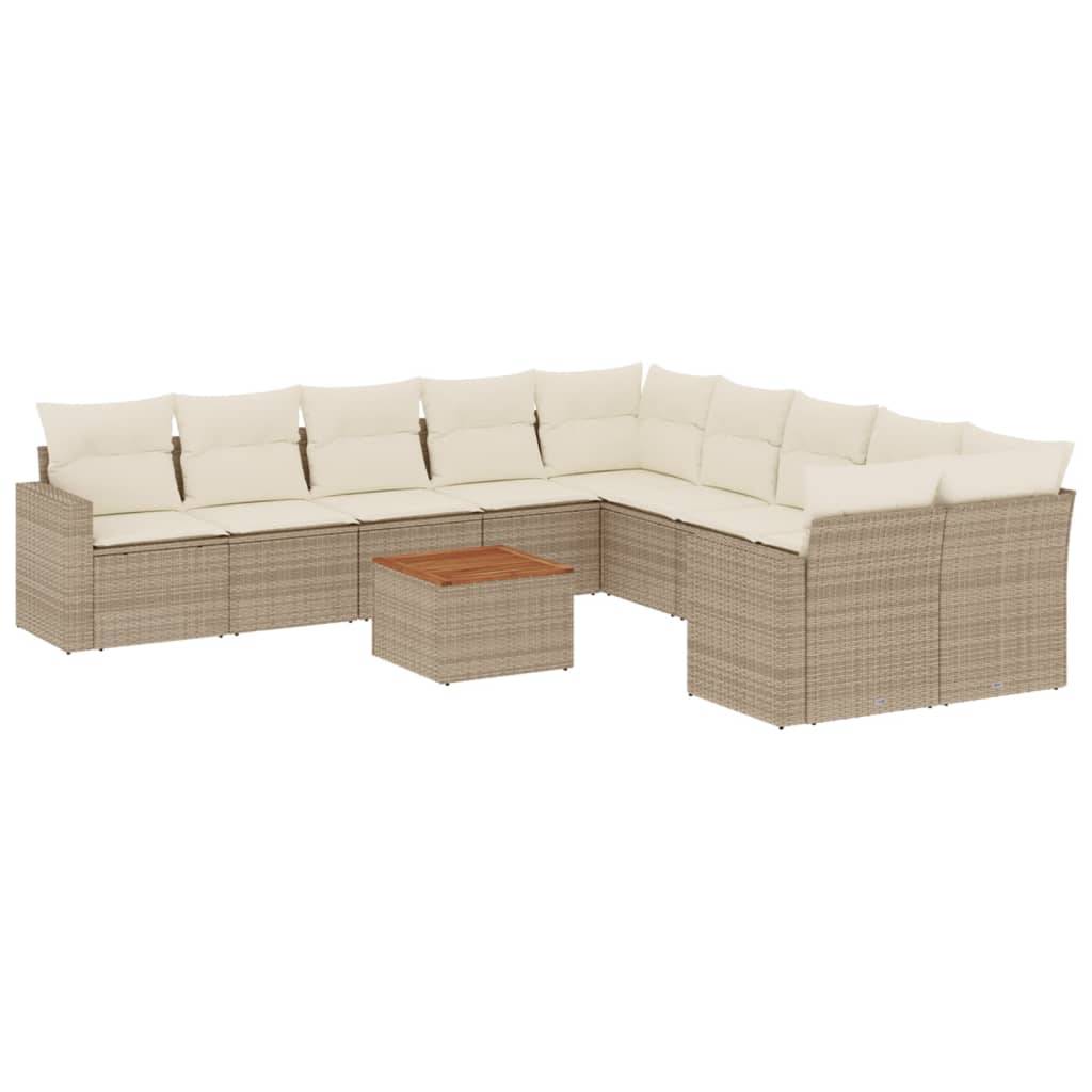 vidaXL 11-tlg. Garten-Sofagarnitur mit Kissen Beige Poly Rattan