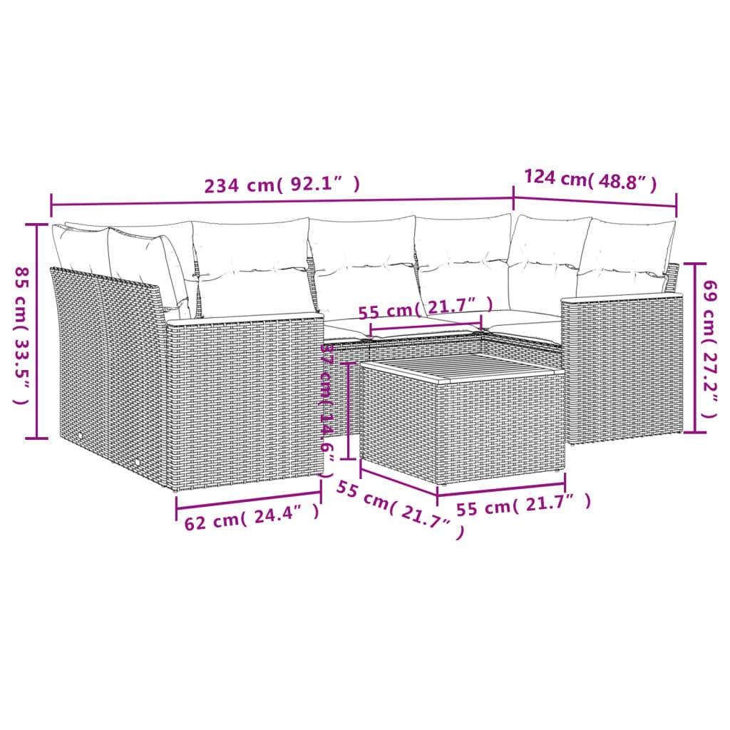 vidaXL 7-tlg. Garten-Sofagarnitur mit Kissen Grau Poly Rattan