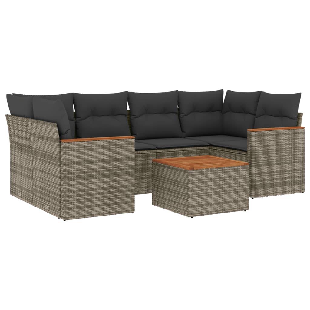 vidaXL 7-tlg. Garten-Sofagarnitur mit Kissen Grau Poly Rattan