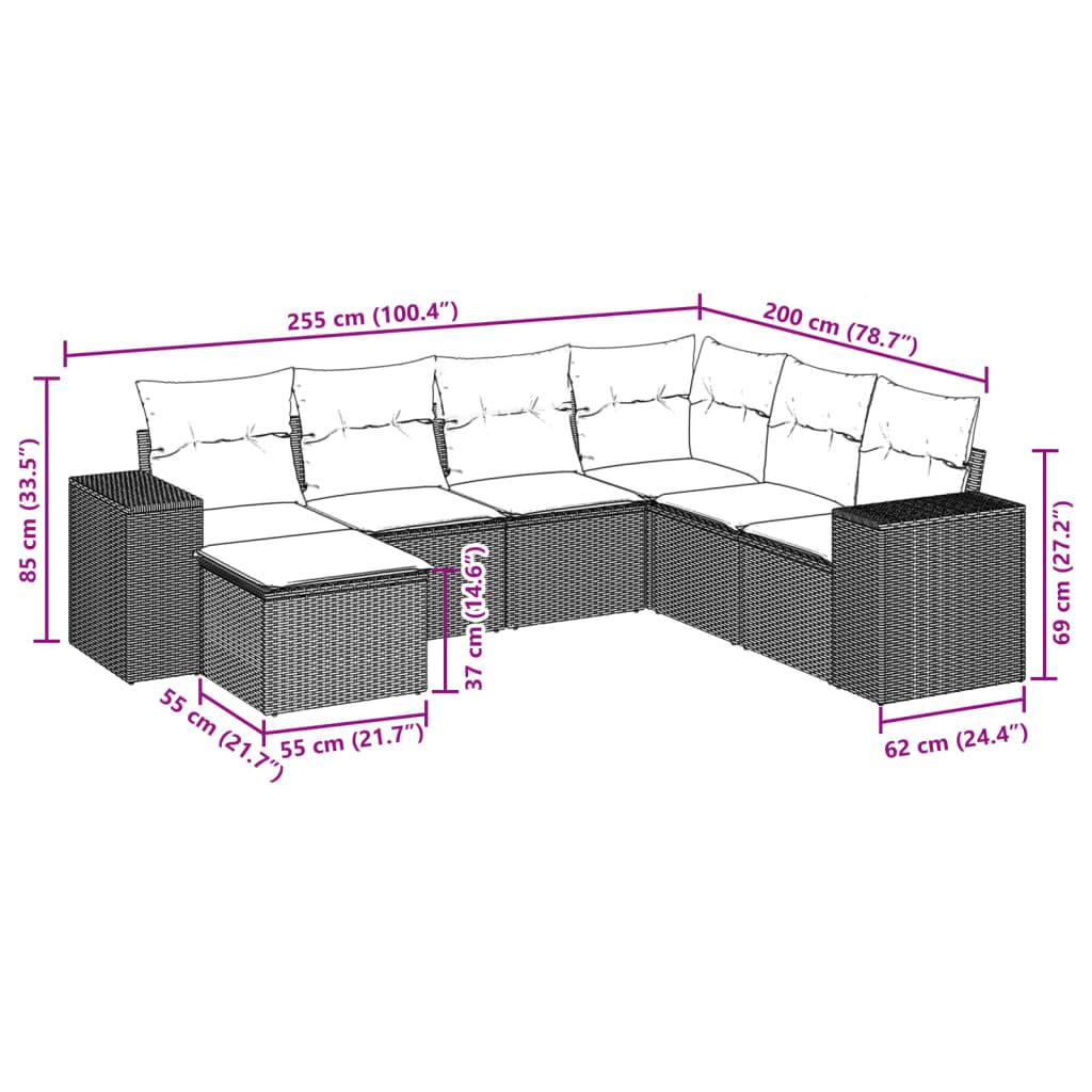 vidaXL 7-tlg. Garten-Sofagarnitur mit Kissen Hellgrau Poly Rattan