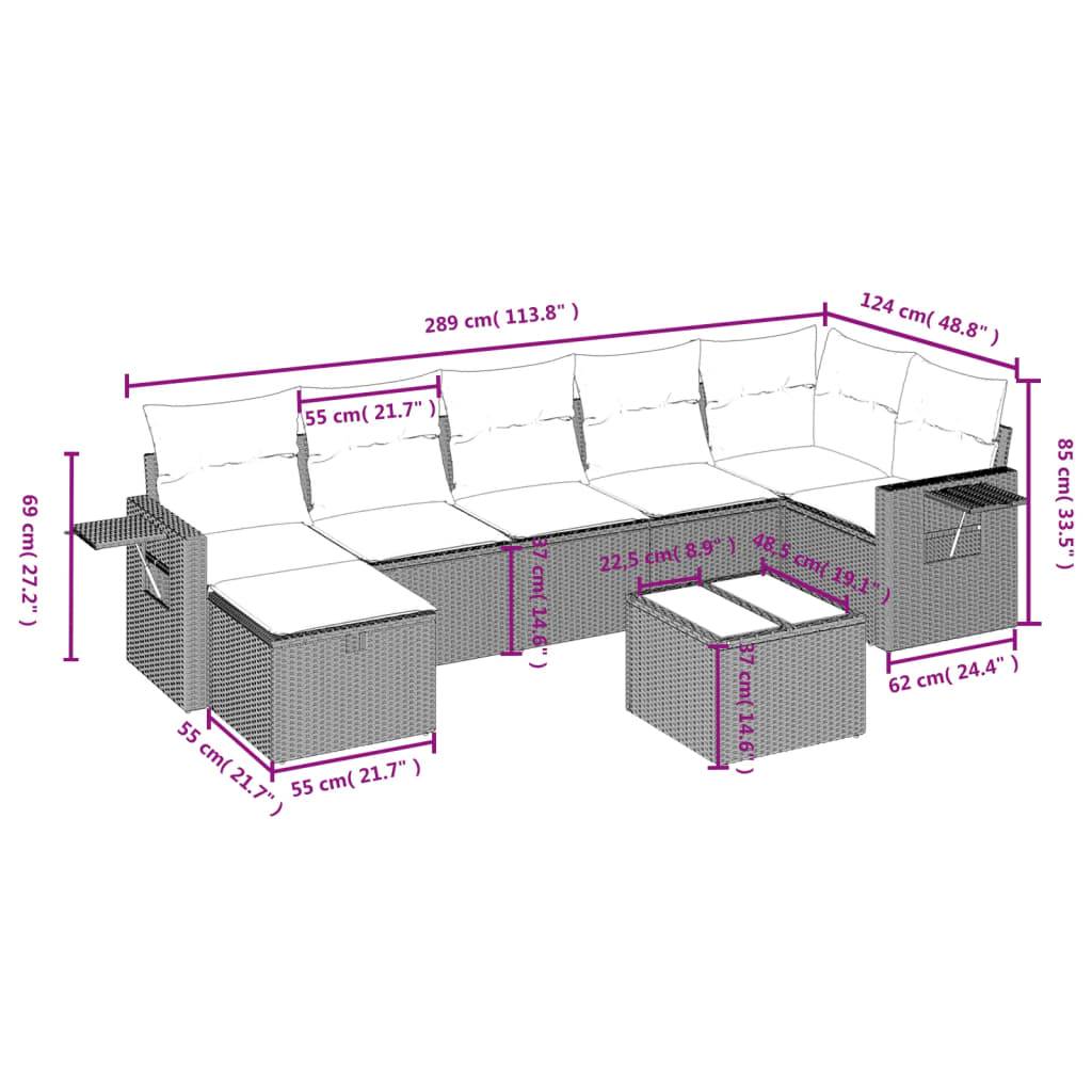 vidaXL 8-tlg. Garten-Sofagarnitur mit Kissen Schwarz Poly Rattan
