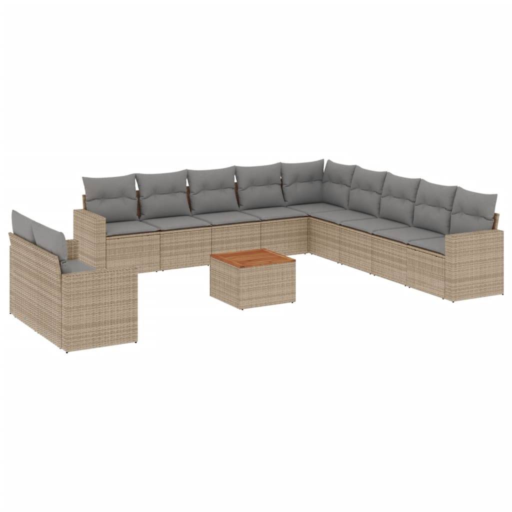 vidaXL 12-tlg. Garten-Sofagarnitur mit Kissen Beige Poly Rattan