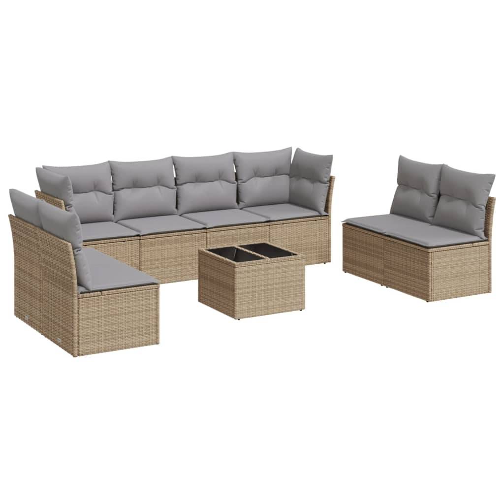 vidaXL 9-tlg. Garten-Sofagarnitur mit Kissen Beige Poly Rattan