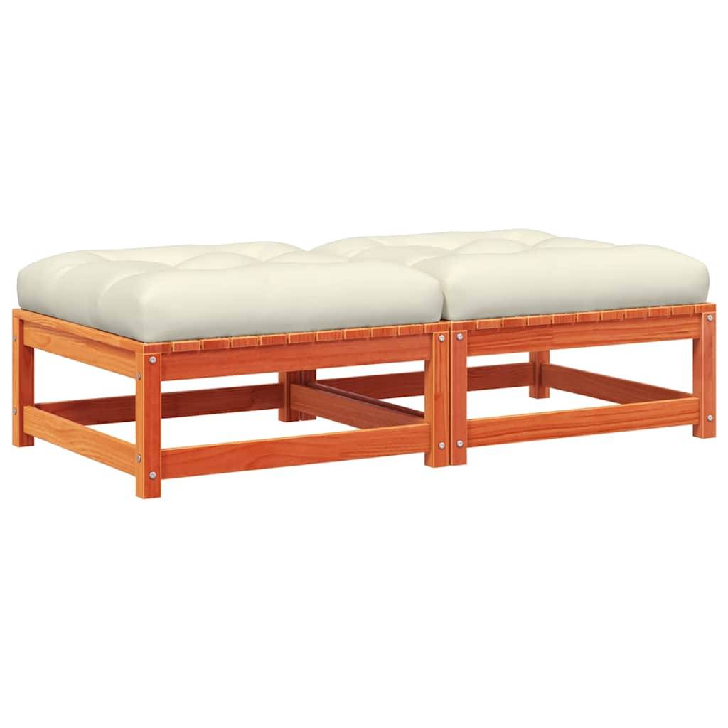 vidaXL Gartenhocker mit Kissen 2 Stk. Wachsbraun Massivholz Kiefer