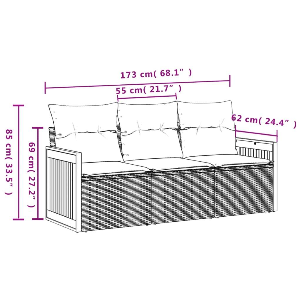 vidaXL 3-tlg. Garten-Sofagarnitur mit Kissen Beige Poly Rattan