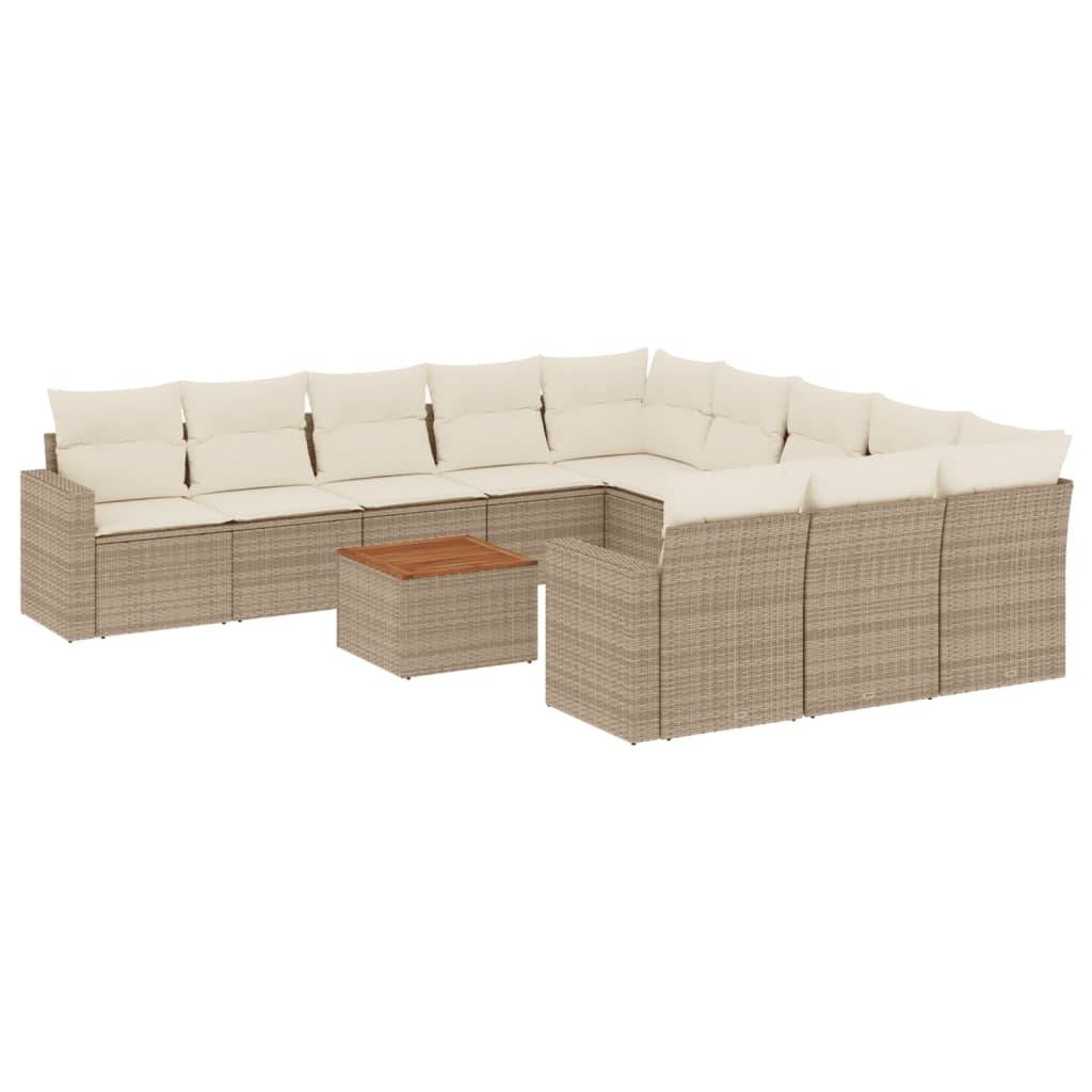 vidaXL 12-tlg. Garten-Sofagarnitur mit Kissen Beige Poly Rattan