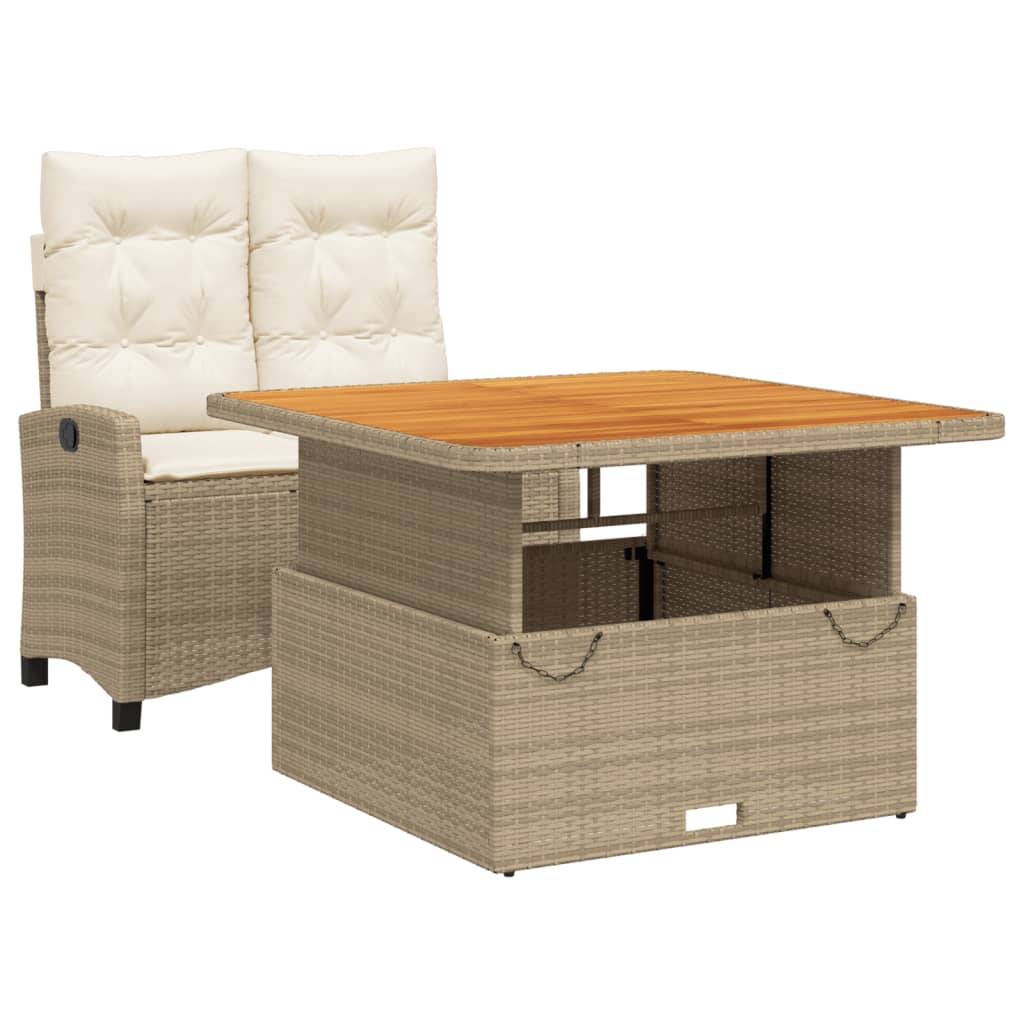 vidaXL 2-tlg. Garten-Essgruppe mit Kissen Beige Poly Rattan