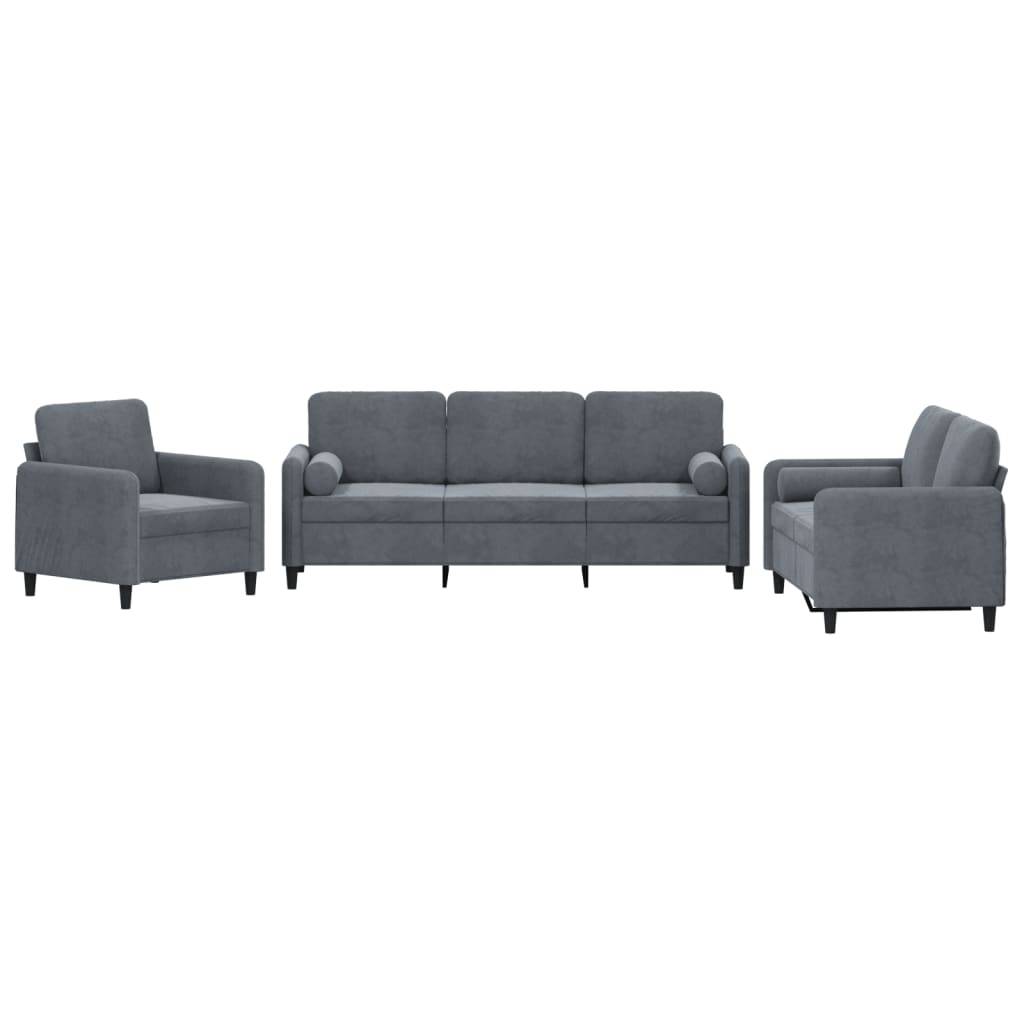 vidaXL 3-tlg. Sofagarnitur mit Kissen Dunkelgrau Samt