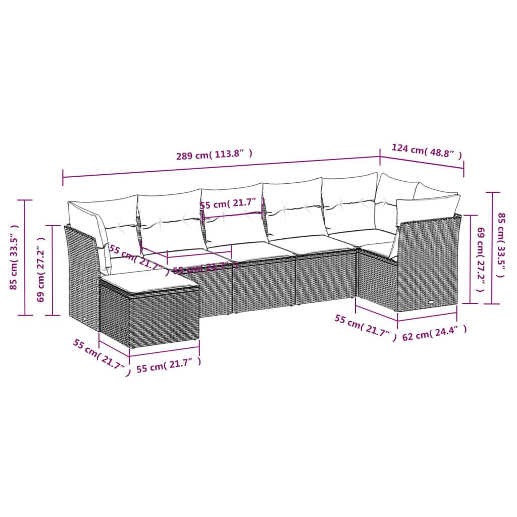 vidaXL 7-tlg. Garten-Sofagarnitur mit Kissen Hellgrau Poly Rattan