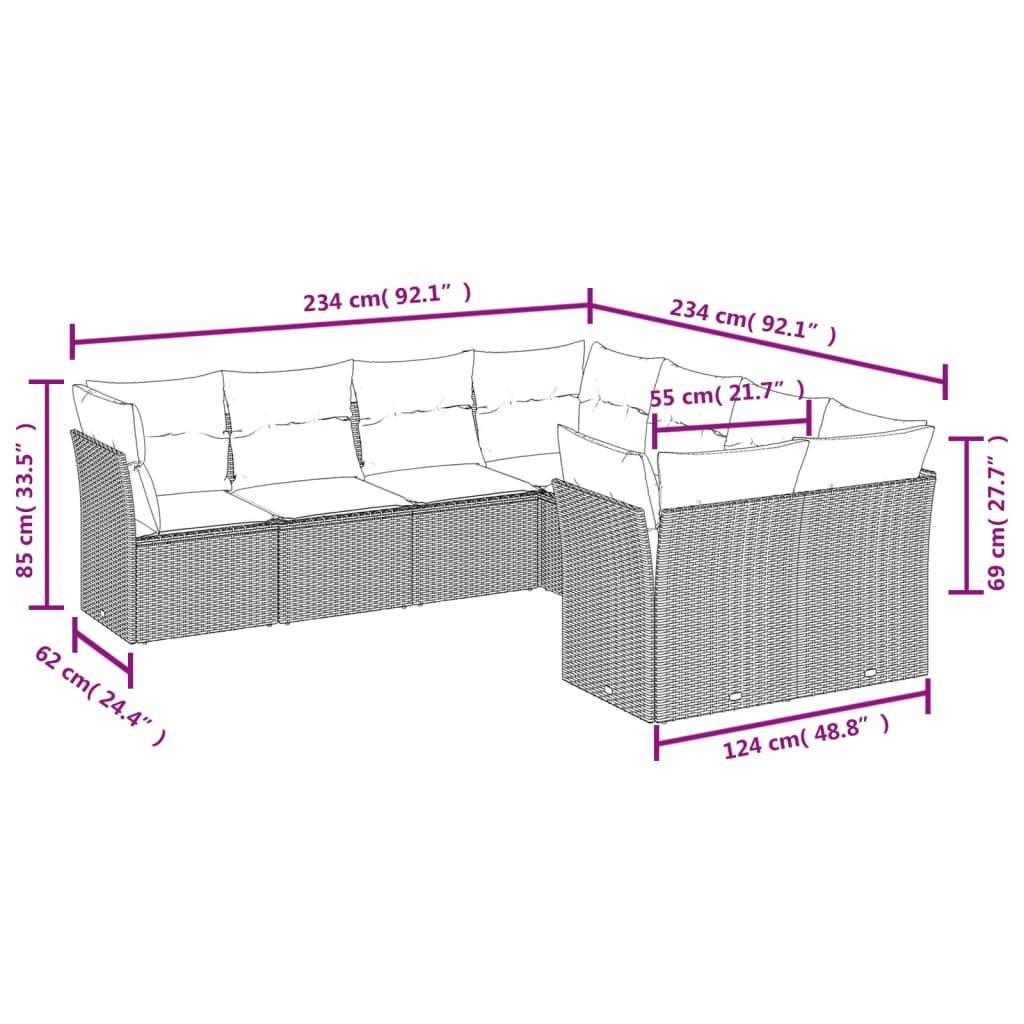 vidaXL 8-tlg. Garten-Sofagarnitur mit Kissen Schwarz Poly Rattan