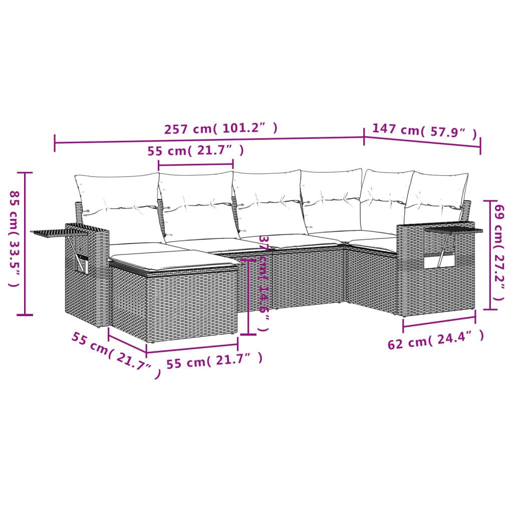 vidaXL 6-teiliges Gartensofa-Set mit Kissen, grau, Polyrattan