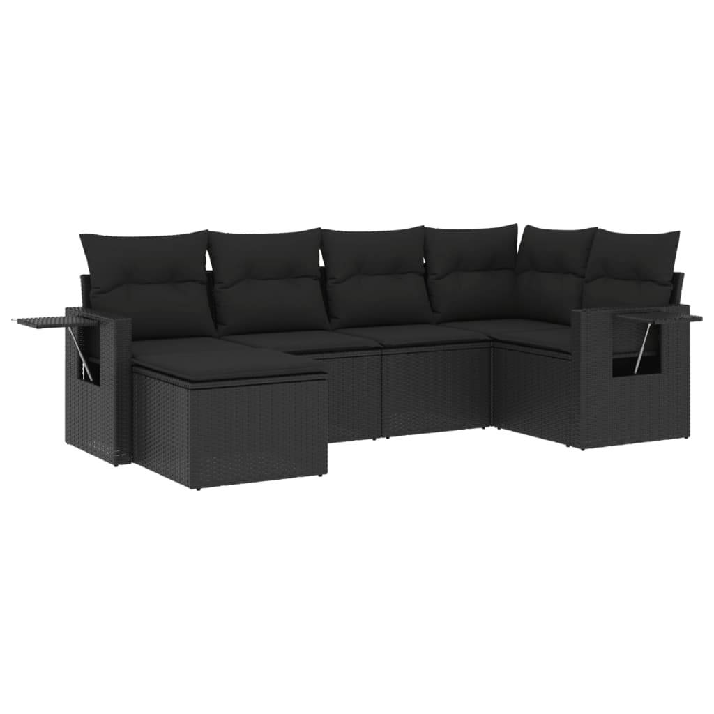 vidaXL 6-tlg. Garten-Sofagarnitur mit Kissen Schwarz Poly Rattan