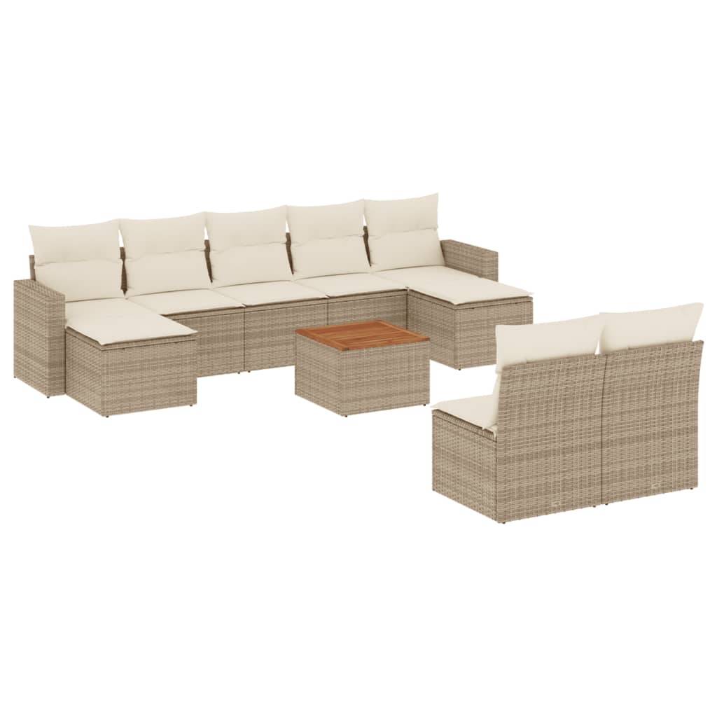 vidaXL 10-tlg. Garten-Sofagarnitur mit Kissen Beige Poly Rattan