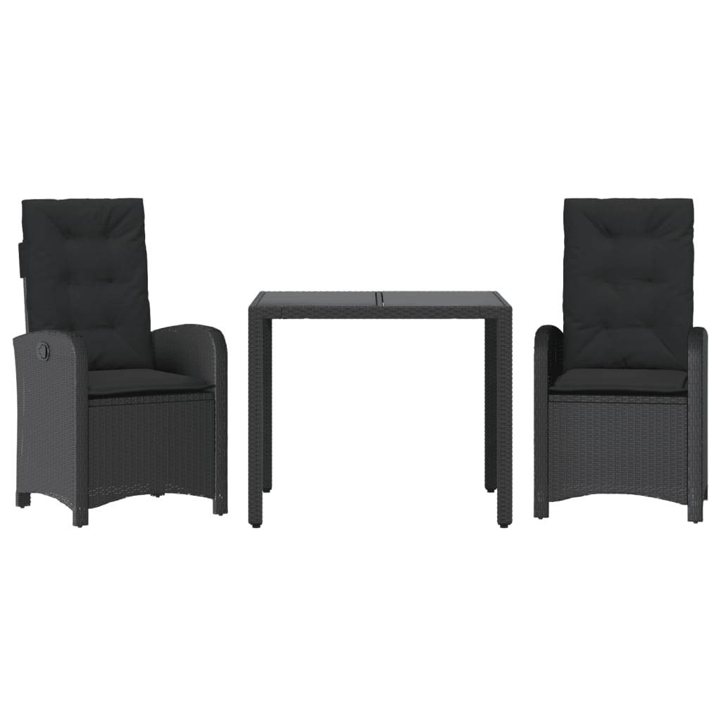 vidaXL 3-tlg. Garten-Essgruppe mit Kissen Schwarz Poly Rattan