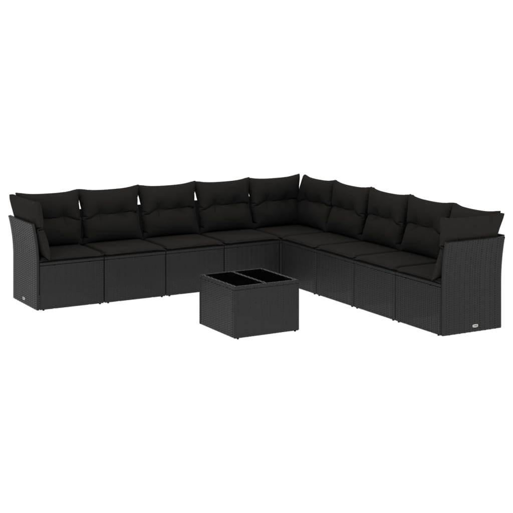 vidaXL 10-tlg. Garten-Sofagarnitur mit Kissen Schwarz Poly Rattan