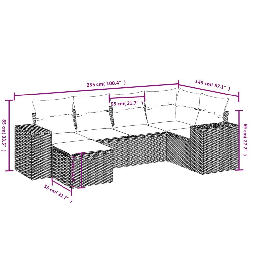 vidaXL 6-tlg. Garten-Sofagarnitur mit Kissen Schwarz Poly Rattan