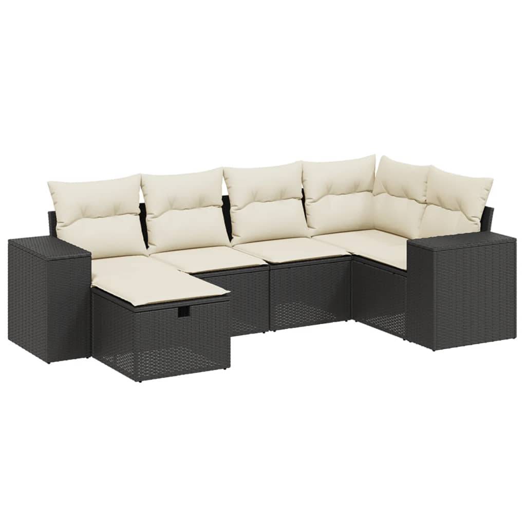 vidaXL 6-tlg. Garten-Sofagarnitur mit Kissen Schwarz Poly Rattan