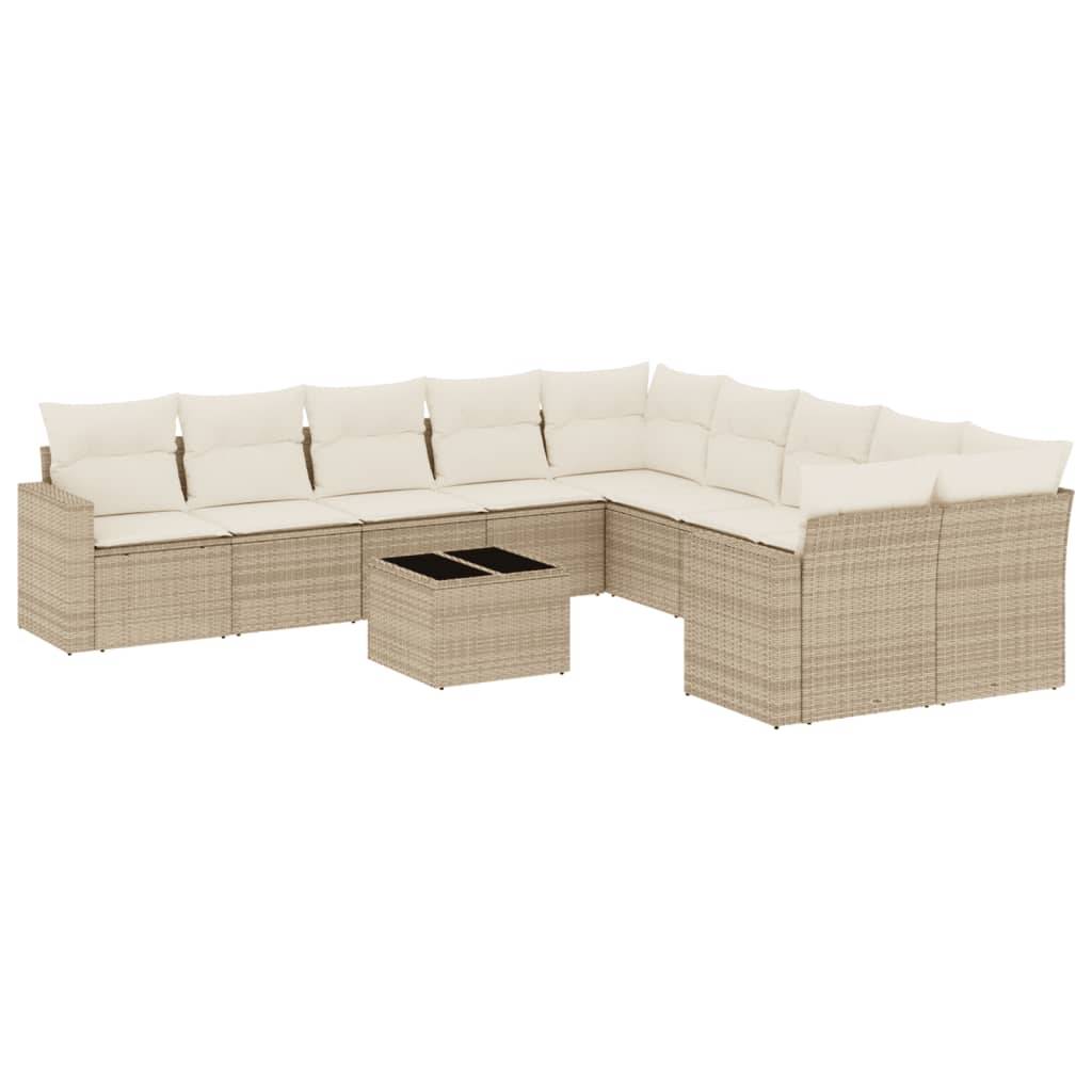 vidaXL 11-tlg. Garten-Sofagarnitur mit Kissen Beige Poly Rattan
