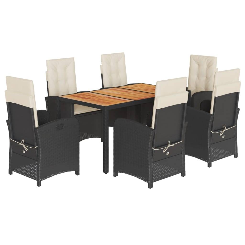 vidaXL 7-tlg. Garten-Essgruppe mit Kissen Schwarz Poly Rattan