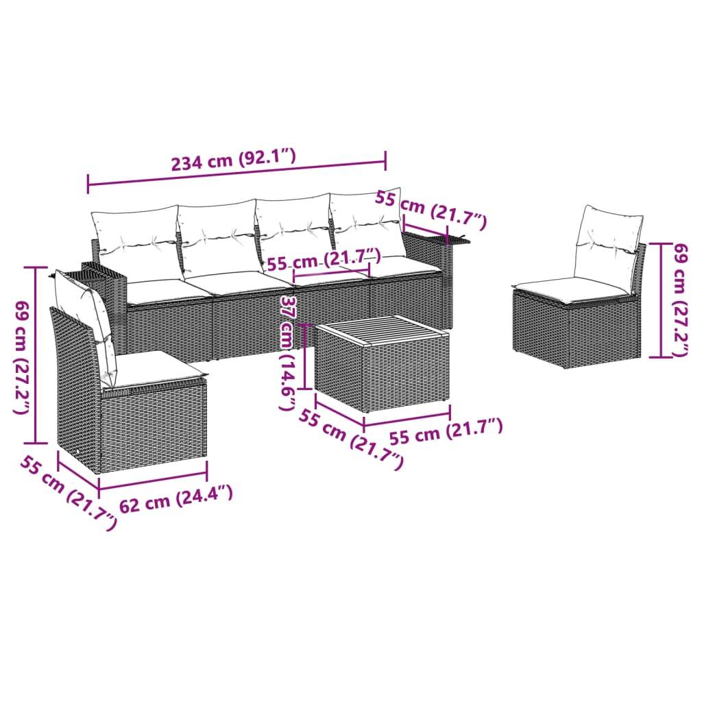 vidaXL 7-tlg. Garten-Sofagarnitur mit Kissen Schwarz Poly Rattan