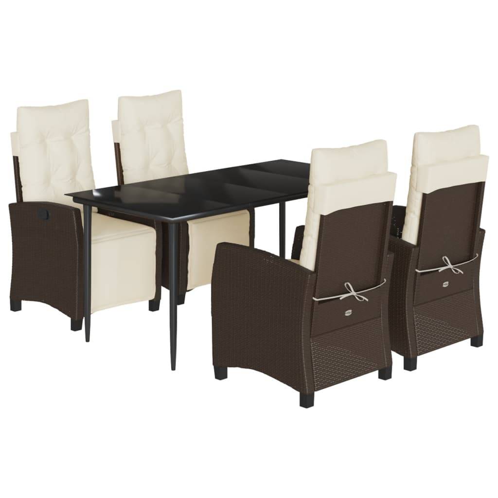 vidaXL 5-tlg. Garten-Essgruppe mit Kissen Braun Poly Rattan