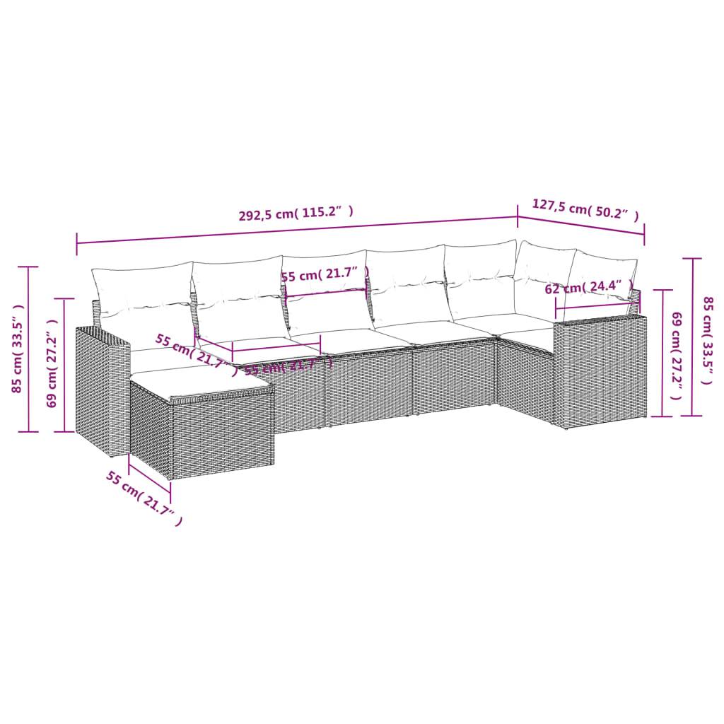 vidaXL 7-tlg. Garten-Sofagarnitur mit Kissen Grau Poly Rattan