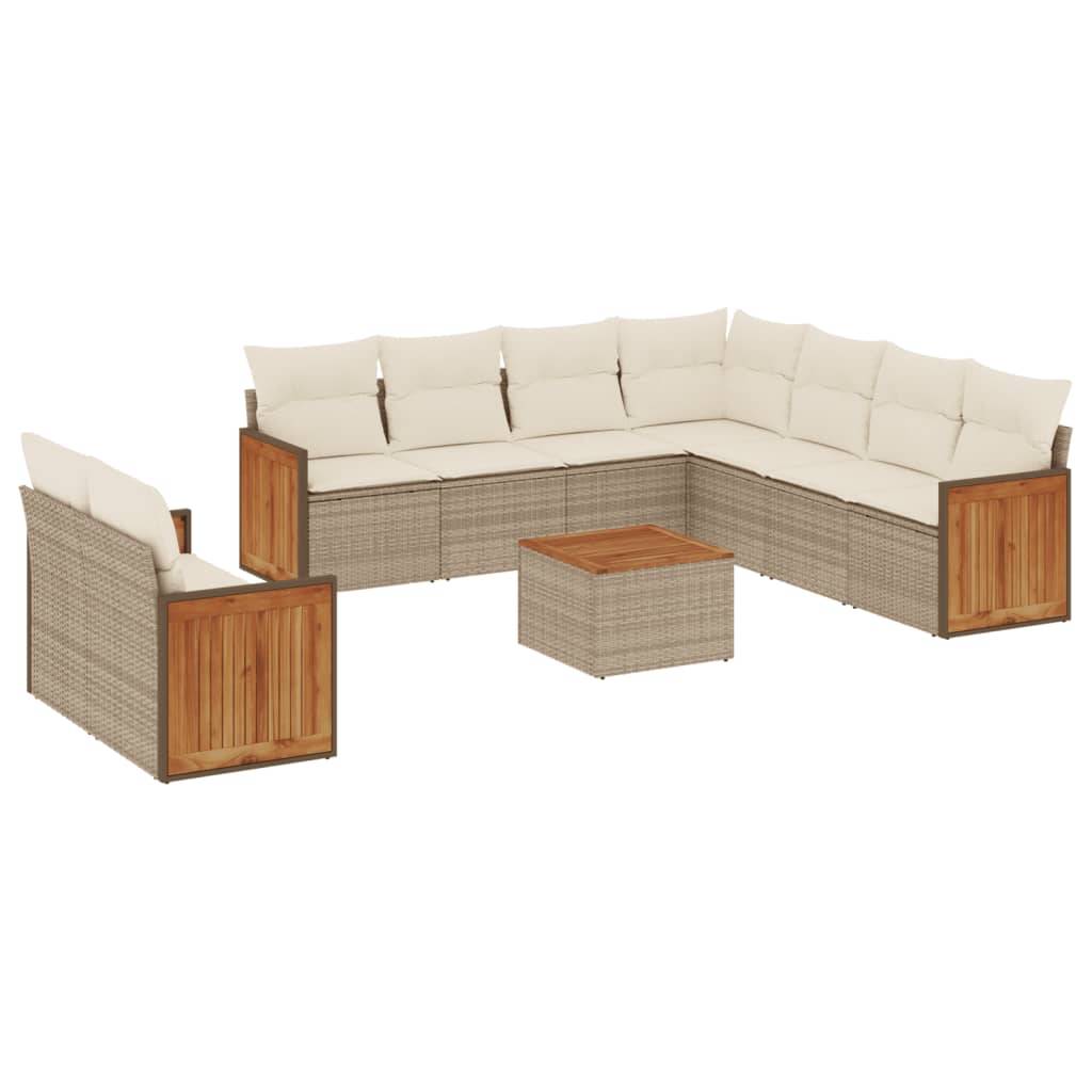 vidaXL 10-tlg. Garten-Sofagarnitur mit Kissen Beige Poly Rattan