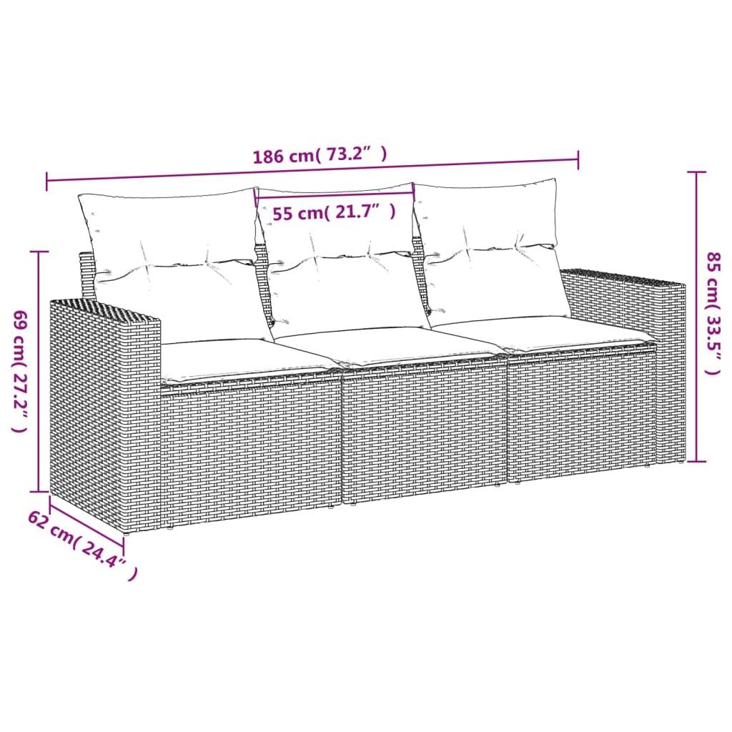 vidaXL 3-tlg. Garten-Sofagarnitur mit Kissen Braun Poly Rattan