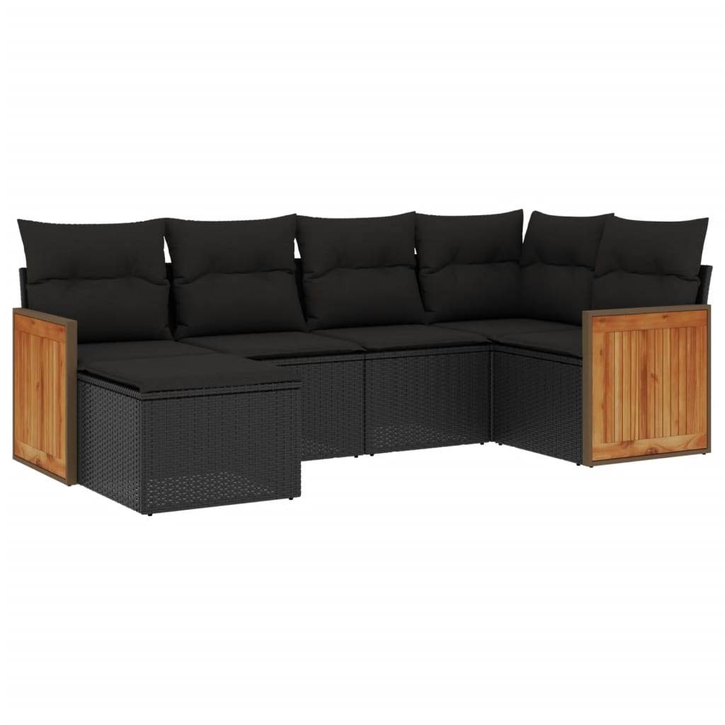 vidaXL 6-tlg. Garten-Sofagarnitur mit Kissen Schwarz Poly Rattan