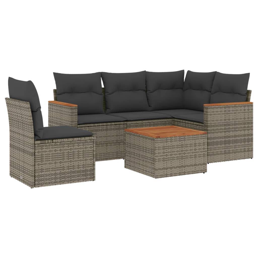 vidaXL 6-tlg. Garten-Sofagarnitur mit Kissen Grau Poly Rattan