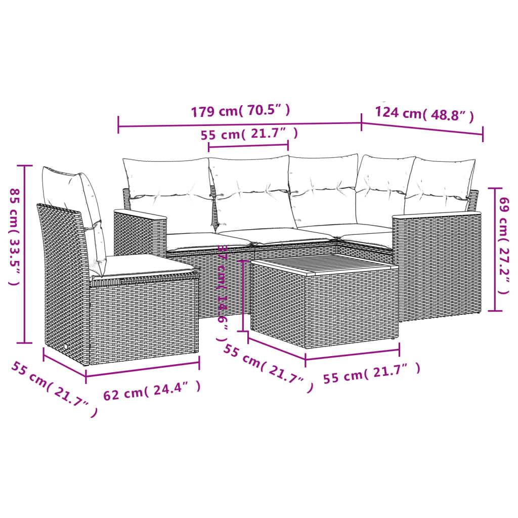 vidaXL 6-tlg. Garten-Sofagarnitur mit Kissen Beige Poly Rattan