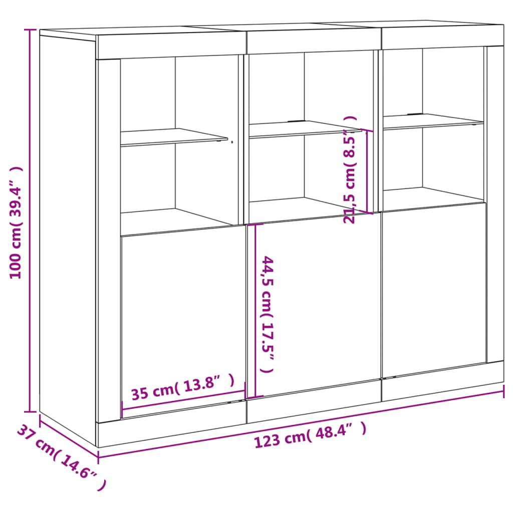 vidaXL Sideboards mit LED-Leuchten 3 Stk. Sonoma-Eiche Holzwerkstoff
