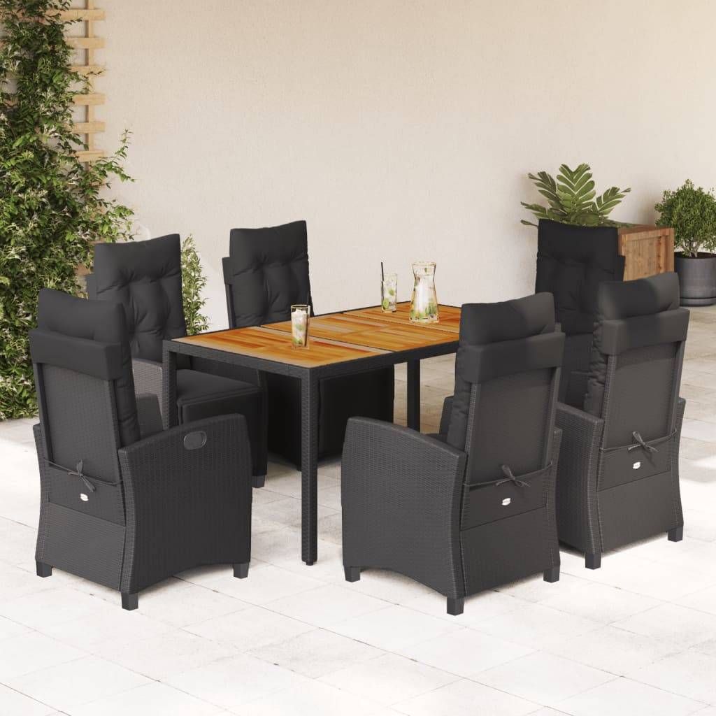 vidaXL 7-tlg. Garten-Essgruppe mit Kissen Schwarz Poly Rattan